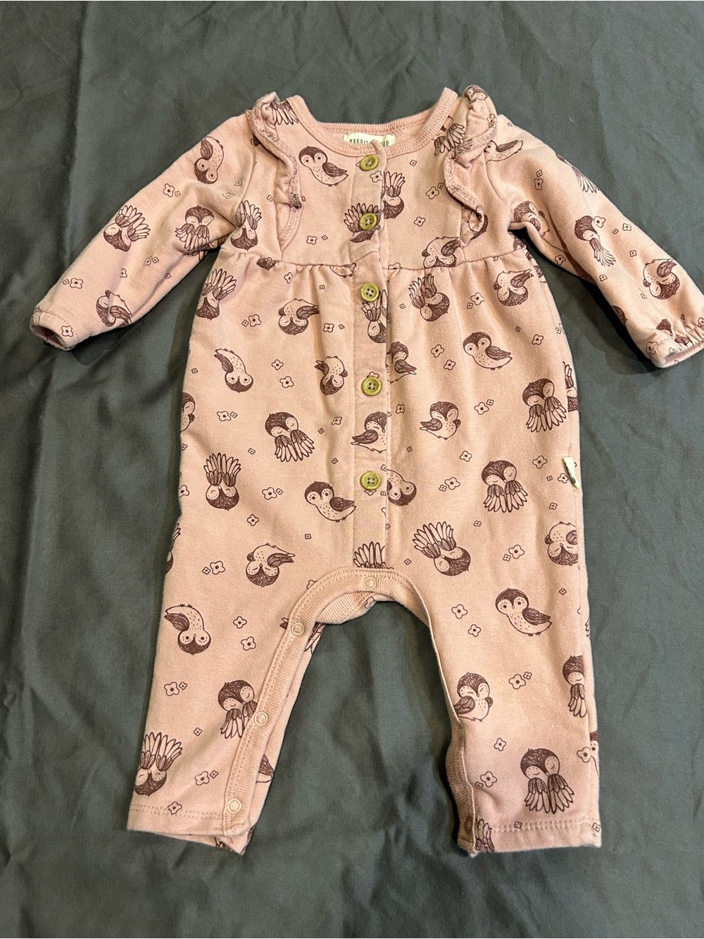 Rabbit + Bear Baby Pink Owl-Print One-Piece Romper